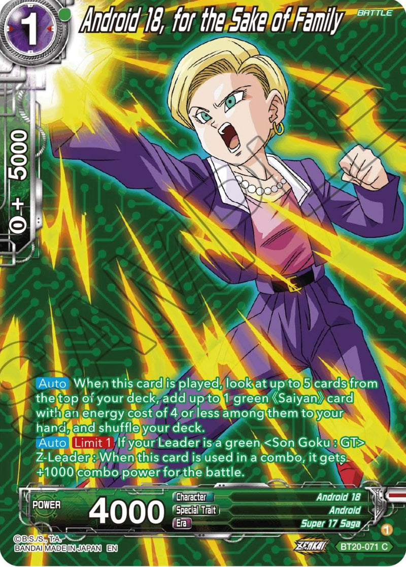 Android 18, for the Sake of Family (Silver Foil) (BT20-071) [Power Abs